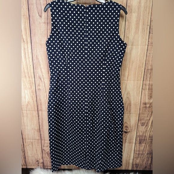 NWOT! Tahari ASL Sleeveless Sheath Navy Polka Dot Dress Size 8 - Picture 4 of 7